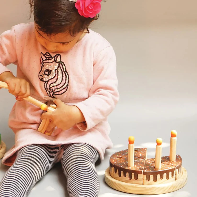 MoonToys- Wooden Chocolate Cake Toy with 6 Candles