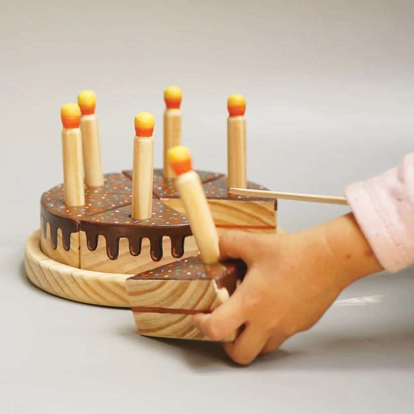 MoonToys- Wooden Chocolate Cake Toy with 6 Candles